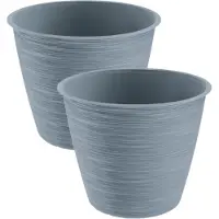 Prosperplast Plantenpot/bloempot Paintstripe - 4x stuks - kunststof - grijs - 17 x 14 cm - stijlvol