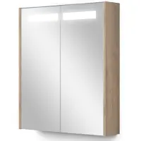 Maxaro Spiegelkast Met Verlichting Modulo 60x70cm Lichtbruin Eiken Badkamer Spiegelkast | Spiegelkast Badkamer | Spiegelkast met Verlichting