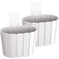 Prosperplast Set van 4x stuks wood-look muur/wand/schutting plantenpot/bloempot kunststof dia 20 cm/hoogte 15 cm parel wit voor buiten