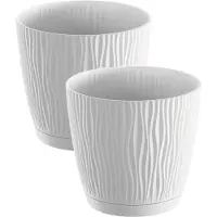 Prosperplast Plantenpot/bloempot Waves - 4x stuks - kunststof - wit - D19 x H18 cm - binnen/buiten - met opvangschaal
