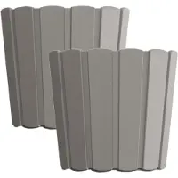Prosperplast Set van 4x stuks wood-look plantenpot/bloempot kunststof dia 12 cm/hoogte 11 cm steengrijs voor binnen/buiten