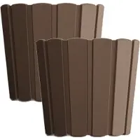 Prosperplast Set van 4x stuks wood-look plantenpot/bloempot kunststof dia 16.5 cm/hoogte 15 cm houtbruin voor binnen/buiten
