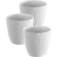 Prosperplast Plantenpot/bloempot Waves - 3x stuks - kunststof - wit - D19 x H18 cm - binnen/buiten - met opvangschaal
