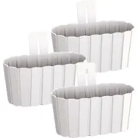 Prosperplast Muur plantenpot/bloempot houtlook - Set van 3x stuks - kunststof - 27 x 15 cm - parel wit - voor binnen/buiten