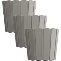 Prosperplast Set van 3x stuks wood-look plantenpot/bloempot kunststof dia 24 cm/hoogte 22 cm steengrijs voor binnen/buiten