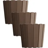 Prosperplast Set van 3x stuks wood-look plantenpot/bloempot kunststof dia 14.5 cm/hoogte 13 cm houtbruin voor binnen/buiten