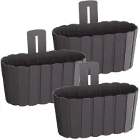 Prosperplast Muur plantenpot - Set van 3x stuks - houtlook - kunststof - 27x15 cm - antraciet - binnen/buiten - bloempot