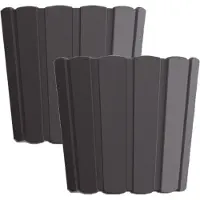 Prosperplast Set van 4x stuks wood-look plantenpot/bloempot kunststof dia 16.5 cm/hoogte 15 cm antraciet voor binnen/buiten
