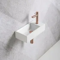 Guido Gusto Fonteinset Mia 40.5x20x10.5cm glans wit rechts inclusief fontein kraan, sifon en afvoerplug mat rose goud