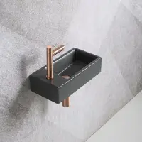 Guido Gusto Fonteinset Mia 40.5x20x10.5cm mat antraciet links inclusief fontein kraan, sifon en afvoerplug mat rose goud