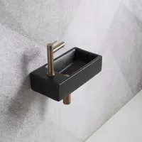 Guido Gusto Fonteinset Mia 40.5x20x10.5cm mat zwart links inclusief fontein kraan, sifon en afvoerplug copper