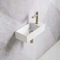 Guido Gusto Fonteinset Mia 40.5x20x10.5cm glans wit rechts inclusief fontein kraan, sifon en afvoerplug mat goud
