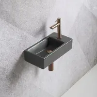 Guido Gusto Fonteinset Mia 40.5x20x10.5cm mat antraciet rechts inclusief fontein kraan, sifon en afvoerplug copper