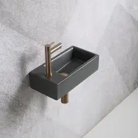 Guido Gusto Fonteinset Mia 40.5x20x10.5cm mat antraciet links inclusief fontein kraan, sifon en afvoerplug copper