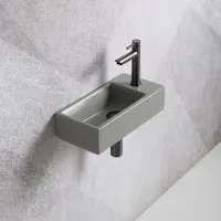 Guido Gusto Fonteinset Mia 40.5x20x10.5cm mat grijs rechts inclusief fontein kraan, sifon en afvoerplug gun metal
