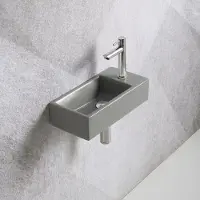 Guido Gusto Fonteinset Mia 40.5x20x10.5cm mat grijs rechts inclusief fontein kraan, sifon en afvoerplug chroom