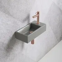 Guido Gusto Fonteinset Mia 40.5x20x10.5cm mat grijs rechts inclusief fontein kraan, sifon en afvoerplug mat rose goud