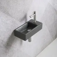 Guido Gusto Fonteinset Mia 40.5x20x10.5cm mat antraciet rechts inclusief fontein kraan, sifon en afvoerplug chroom