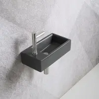 Guido Gusto Fonteinset Mia 40.5x20x10.5cm mat antraciet links inclusief fontein kraan, sifon en afvoerplug chroom