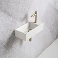 Guido Gusto Fonteinset Mia 40.5x20x10.5cm mat wit rechts inclusief fontein kraan, sifon en afvoerplug mat goud