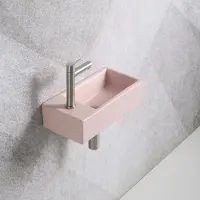 Guido Gusto Fonteinset Mia 40.5x20x10.5cm mat roze links inclusief fontein kraan, sifon en afvoerplug RVS