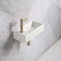 Guido Gusto Fonteinset Mia 40.5x20x10.5cm mat wit links inclusief fontein kraan, sifon en afvoerplug mat goud