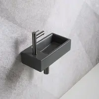 Guido Gusto Fonteinset Mia 40.5x20x10.5cm mat antraciet links inclusief fontein kraan, sifon en afvoerplug gun metal