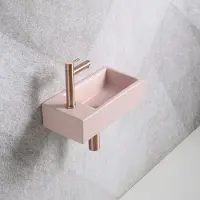 Guido Gusto Fonteinset Mia 40.5x20x10.5cm mat roze links inclusief fontein kraan, sifon en afvoerplug mat rose goud