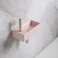 Guido Gusto Fonteinset Mia 40.5x20x10.5cm mat roze links inclusief fontein kraan, sifon en afvoerplug chroom