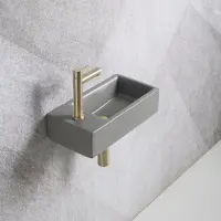 Guido Gusto Fonteinset Mia 40.5x20x10.5cm mat grijs links inclusief fontein kraan, sifon en afvoerplug mat goud