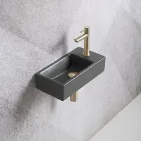 Guido Gusto Fonteinset Mia 40.5x20x10.5cm mat antraciet rechts inclusief fontein kraan, sifon en afvoerplug mat goud