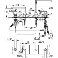 GROHE Plus afbouwdeel 4-gats badrandcombinatie m. omstel incl. baduitloop, handdouche en doucheslang 200cm supersteel 29307DC3
