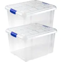 PlasticForte Opslagbakken met deksel - 4x stuks - 25 liter - 42 x 36 x 25 cm - Organizers - transparant - kunststof