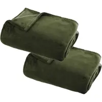 Atmosphera Plaid deken - 2x - olijfgroen - polyester - 125 x 150 cm - Bed/bankdeken - Fleece plaid - Lekker warm