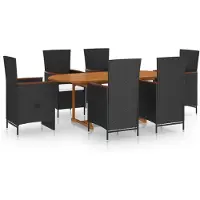 vidaXL 7-delige Tuinset poly rattan zwart