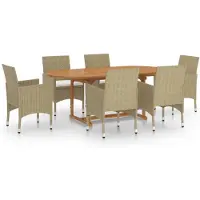 vidaXL 7-delige Tuinset poly rattan beige