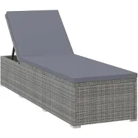 vidaXL Ligbed met kussen poly rattan grijs