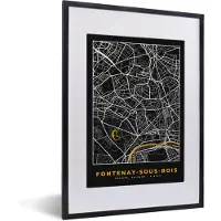 PosterMonkey Fotolijst incl. Poster - Frankrijk – Fontenay-sous-Bois – Stadskaart – Plattegrond – Kaart - 30x40 cm - Posterlijst