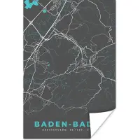 PosterMonkey Poster Kaart – Plattegrond – Stadskaart – Baden Baden – Duitsland – Blauw - 120x180 cm XXL
