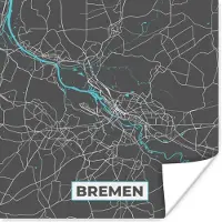 PosterMonkey Poster Duitsland – Blauw – Bremen – Stadskaart – Kaart – Plattegrond - 50x50 cm