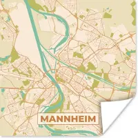 PosterMonkey Poster Manneheim - Plattegrond - Kaart - Vintage - Stadskaart - 50x50 cm
