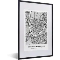 PosterMonkey Fotolijst incl. Poster - Plattegrond - Boulogne-Billancourt - Stadskaart - Kaart - Frankrijk - 40x60 cm - Posterlijst