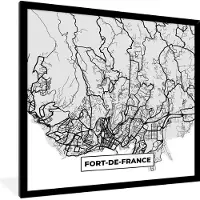 PosterMonkey Fotolijst incl. Poster - Kaart - Stadskaart - Frankrijk - Fort-de-France - Plattegrond - 40x40 cm - Posterlijst