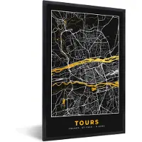 PosterMonkey Fotolijst incl. Poster - Frankrijk – Tours – Stadskaart – Plattegrond – Kaart - 60x90 cm - Posterlijst