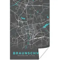 PosterMonkey Poster Stadskaart – Plattegrond – Duitsland – Blauw – Braunschweig – Kaart - 40x60 cm