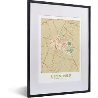 PosterMonkey Fotolijst incl. Poster - Kaart - Plattegrond - Stadskaart - Vintage - Lessines - 30x40 cm - Posterlijst