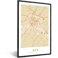 PosterMonkey Fotolijst incl. Poster - Kaart - België - Stadskaart - Plattegrond - Ath - 80x120 cm - Posterlijst