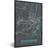 PosterMonkey Fotolijst incl. Poster - Stadskaart – Kaart – Rosenheim – Blauw – Duitsland – Plattegrond - 80x120 cm - Posterlijst