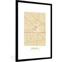 PosterMonkey Fotolijst incl. Poster - Stadskaart - Plattegrond - Kaart - Vintage - Herve - 60x90 cm - Posterlijst