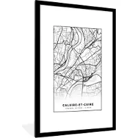 PosterMonkey Fotolijst incl. Poster Zwart Wit- Stadskaart - Plattegrond - Kaart - Frankrijk - Caluire-et-Cuire - Zwart wit - 80x120 cm - Posterlijst